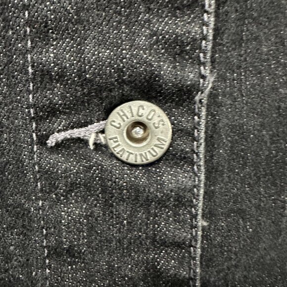 Chico’s Platinum size 2 (L) black cotton button front denim jacket - Picture 2 of 6